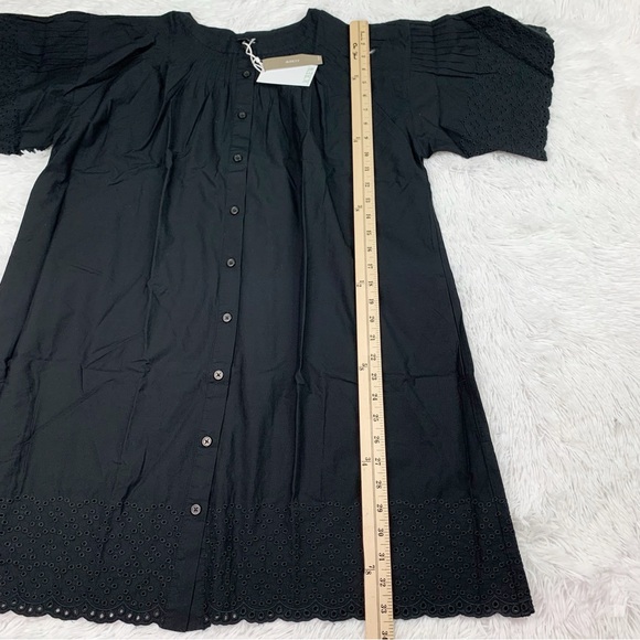 J Crew short sleeve Jolie dress in eyelet cotton poplin button front in black - Picture 4 of 11